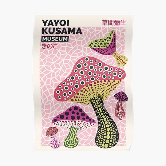 Discover Yayoi Kusama - Museum Mushroom Pink Premium Matte Vertical Poster