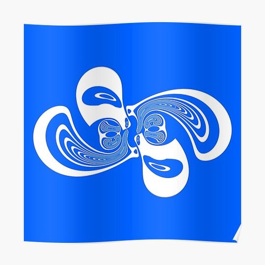 Discover vivid blue and white cartoon doodle design in style of Matisse Premium Matte Vertical Poster