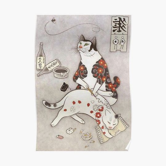 Discover Japanese Tattoo Monmon Cats Aka Tattooed Cats Premium Matte Vertical Poster