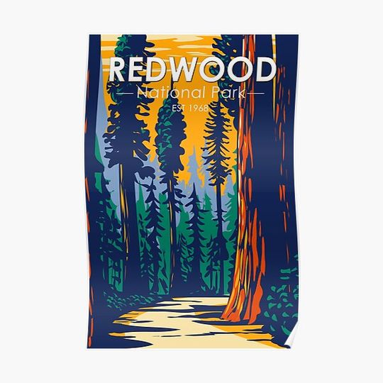 Discover Redwood National Park California Vintage Premium Matte Vertical Poster
