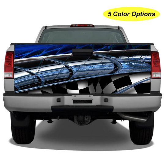 Discover Graphic 106 Abstract Checkered Flag Tailgate Wrap Decal - 5 Color Options