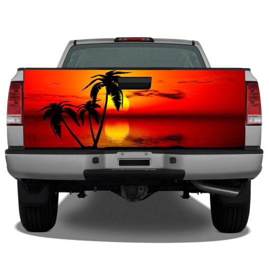 Discover Beach Palm Trees #9 Tropical Sunset (orange) Tailgate Wrap Vinyl Graphic Decal