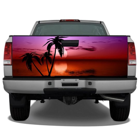 Discover Beach Palm Trees #11 Tropical Sunset (pink orange) Tailgate Wrap Vinyl Graphic Decal