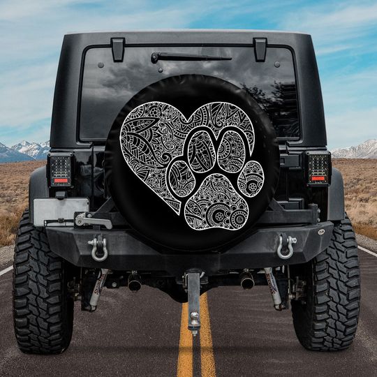 Discover Dog Paw Heart Mandala American Day Spare Tire Covers