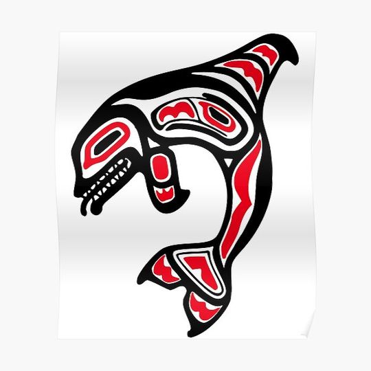 Discover Orca Killer Whale Pacific Northwest Native American Indian Premium Matte Vertical Poster