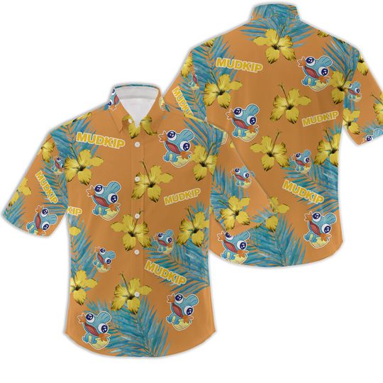Discover PKM Mudkip 2 Hawaiian Hibiscus Flower Pattern shirt, PKM Birthday Hawaiian Shirt
