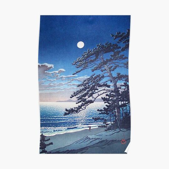 Discover Spring Moon at Ninomiya Beach Kawase Hasui 1932 Premium Matte Vertical Poster