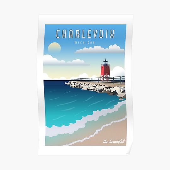 Discover Charlevoix Michigan Vintage Travel Premium Matte Vertical Poster
