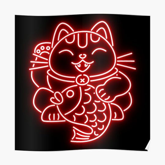 Discover RED NEON MANEKI NEKO Premium Matte Vertical Poster