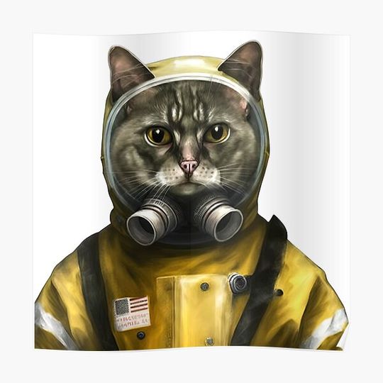 Discover Cat wearing hazmat suit Premium Matte Vertical Poster