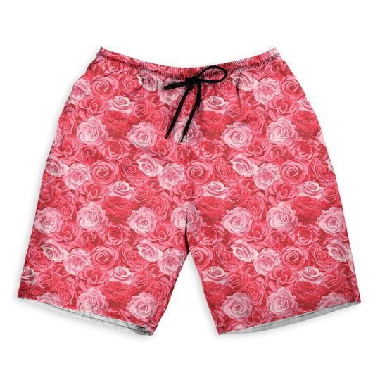 Discover Floral Pattern With Flowers Red Pink Roses Men Beach Shorts, Hawaiian clothes,