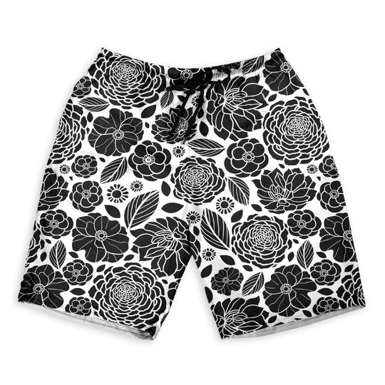 Discover Black And White Mosaic Flowers Beach Shorts - Summer Wear