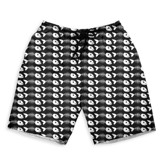 Discover Fish Skeleton On Black Men Beach Shorts, Hawaiian clothes