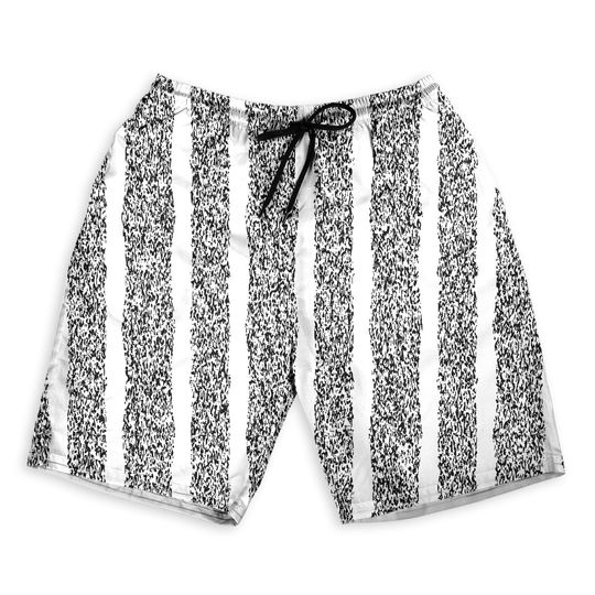 Discover Black Stripped Vertical Grunge Pattern Men Beach Shorts, Hawaiian clothes,