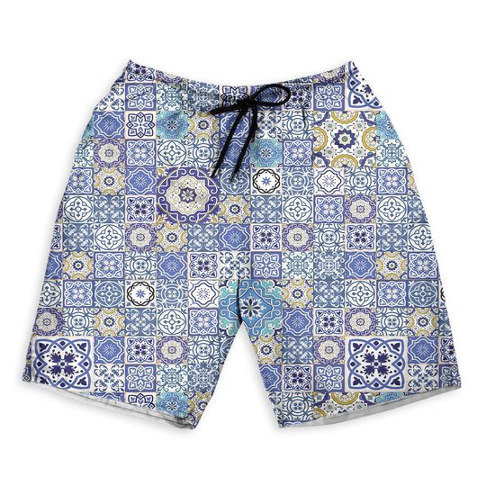 Discover Moroccan Tiles Men Beach Shorts, Hawaiian clothes,