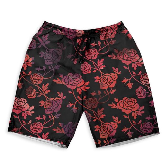 Discover Red Rose Vines Men Beach Shorts, Hawaiian clothes,