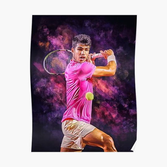Discover Carlos Alcaraz plays slice at Rio de Janeiro 2023. Digital artwork print wall poster. Tennis fan art gift. Premium Matte Vertical Poster