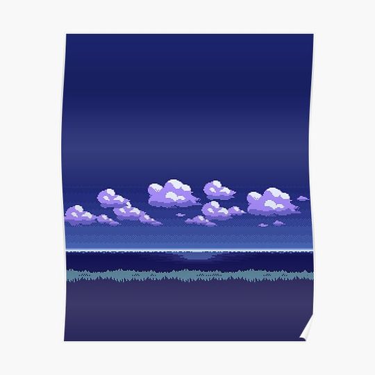 Discover PKM Pixel Art 8 Bit Landscape Night Premium Matte Vertical Poster