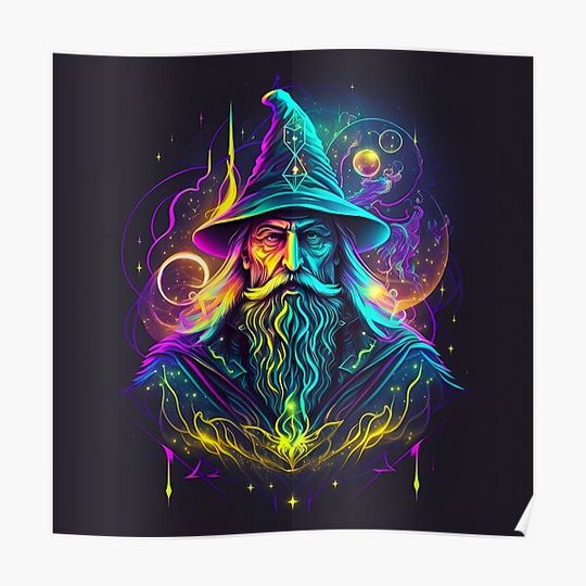 Discover Ai Generated Art - Neon Wizard Premium Matte Vertical Poster