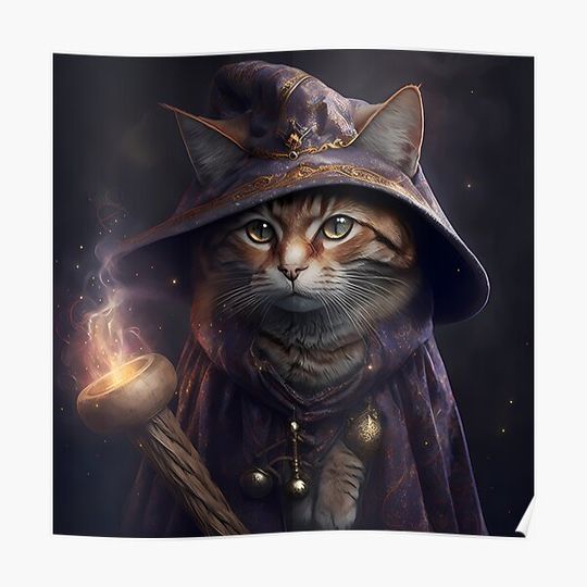 Discover AI Generated Art - Cat Wiz Premium Matte Vertical Poster