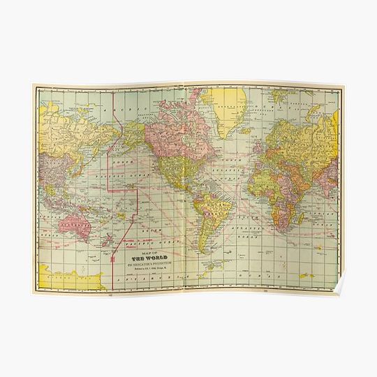 Discover Vintage Map of The World (1909) Premium Matte Vertical Poster