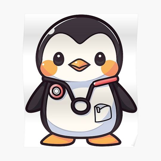 Discover Kawaii Penguin as a Doctor Premium Matte Vertical Poster