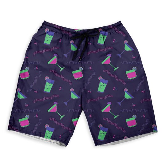 Discover Cocktail Party Seamless Pattern Men Beach Shorts, Hawaiian clothes,