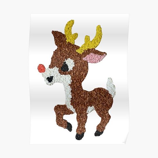 Discover Vintage Melted Plastic Popcorn Rudolph Reindeer Premium Matte Vertical Poster