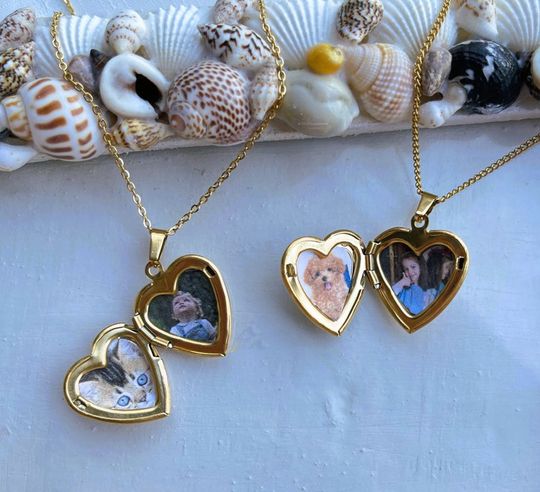 Discover Gold Vintage Heart Locket Necklace Big Small With Photo Pendant Choker Waterproof Tarnish