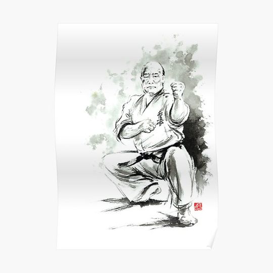 Discover Karate martial arts kyokushinkai Masutatsu Oyama japanese kick japan ink sumi-e Premium Matte Vertical Poster
