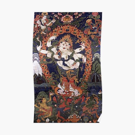 Discover Thangka of Six-Armed White Mahakala Premium Matte Vertical Poster