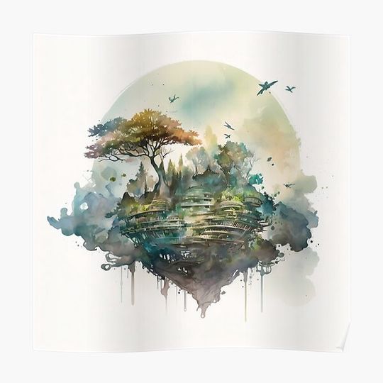 Discover Magic Floating Island - Technology vs Nature Premium Matte Vertical Poster