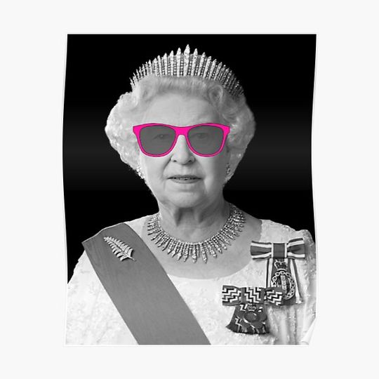 Discover Queen Elizabeth Funny Pink Summer Glasses Premium Matte Vertical Poster