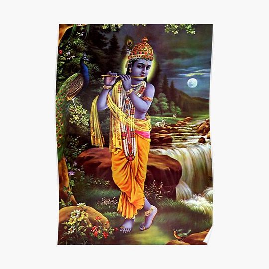 Discover Hindu Lord Krishna God Print Premium Matte Vertical Poster
