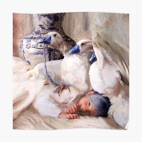 Discover Guillermo Lorca Garcia - Girl and Geese Premium Matte Vertical Poster