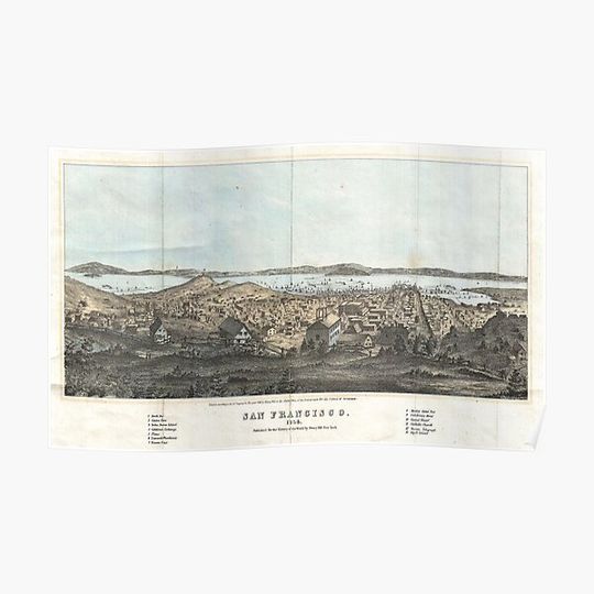 Discover Vintage Pictorial Map of San Francisco (1854) Premium Matte Vertical Poster