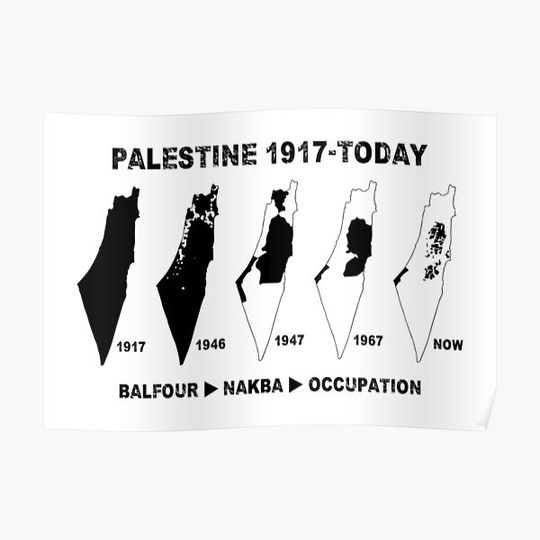 Discover Palestine Map Land Stealing Since 1917 by Zionist-Israeli Occupation, Belfour-Nakba-Occupation -blk Premium Matte Vertical Poster