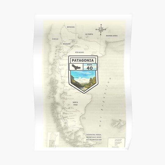 Discover Route 40 Patagonia Argentina with map. Premium Matte Vertical Poster