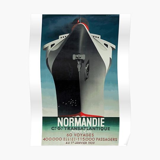 Discover Normandie - French Ocean Liner - Iconic Art Deco Travel Poster Design by A M Cassandre Premium Matte Vertical Poster