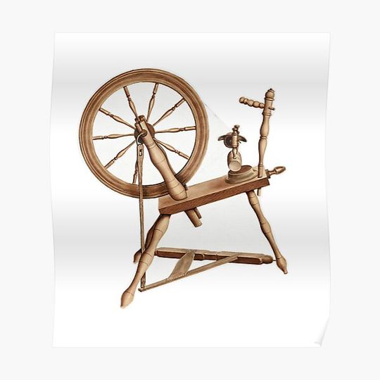 Discover Old Vintage Spinning Wheel for Handspinners Premium Matte Vertical Poster