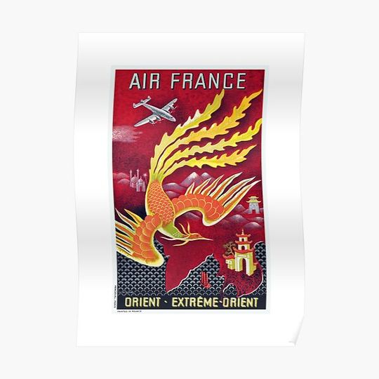 Discover 1949 AIR FRANCE Near East Far East Travel Poster Premium Matte Vertical Poster