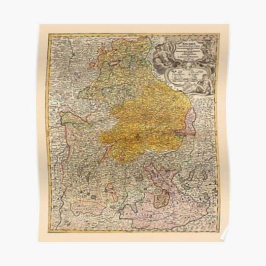 Discover Map Of Bavaria 1724 Premium Matte Vertical Poster