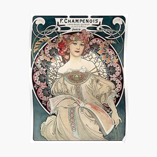 Discover Alfonse Mucha Art Nouveau Vintage woman illustration, Elegant Beauty - Alphonse Mucha Inspired Art Premium Matte Vertical Poster