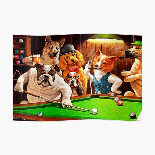 Discover Dogs Playing Pool Game 2 Premium Matte Vertical Poster