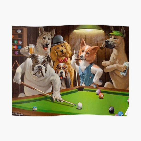 Discover Dogs Playing Pool Billiard by Cassius Marcellus Coolidge Premium Matte Vertical Poster