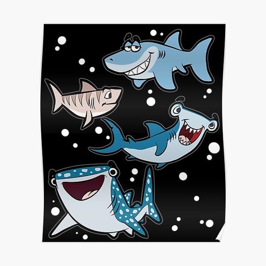 Discover 4 TYPES OF SHARK Baby Shark Hammerhead Catshark Premium Matte Vertical Poster