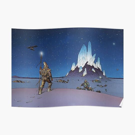 Discover moebius, edena, desert, warrior, crystal,hq, arzach, comic, french comic,plane, pilgrim, temple, ruins, Premium Matte Vertical Poster