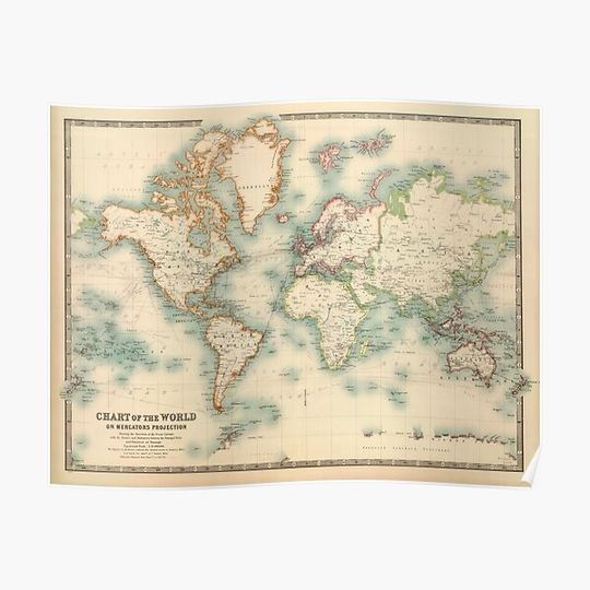 Discover Vintage Historical Detailed World Map Premium Matte Vertical Poster
