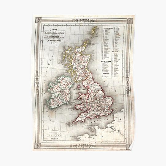Discover Vintage Map of the British Isles, 1852 Premium Matte Vertical Poster