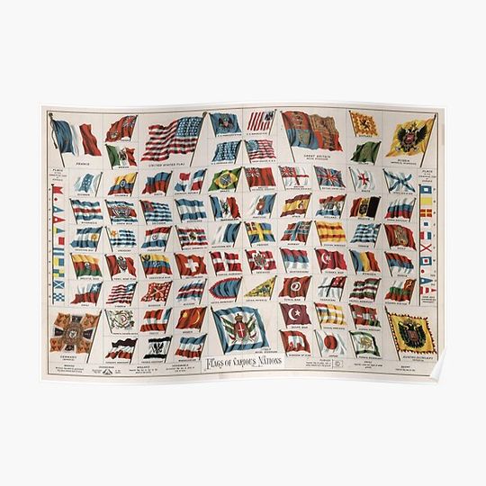 Discover Vintage Flags of The World Illustration (1892) Premium Matte Vertical Poster